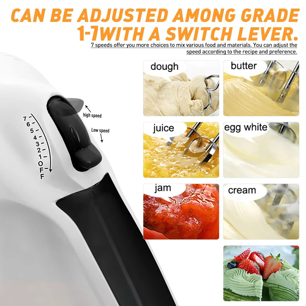 7-Speed Electric Hand Mixer, Includes Egg-Whisk, 2 Beaters & 2 Dough Hooks, Robust & Easy-Clean - The Culinary Cabinet