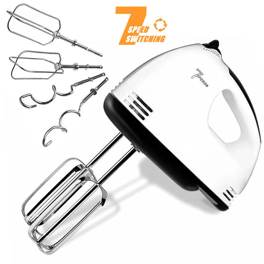 7-Speed Electric Hand Mixer, Includes Egg-Whisk, 2 Beaters & 2 Dough Hooks, Robust & Easy-Clean - The Culinary Cabinet