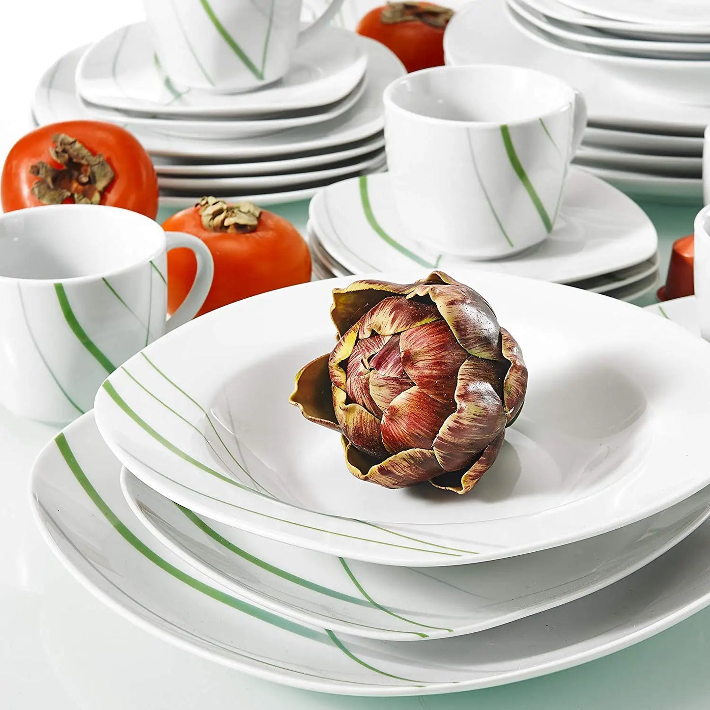 VEWEET AVIVA 30-Piece Green Line China Set