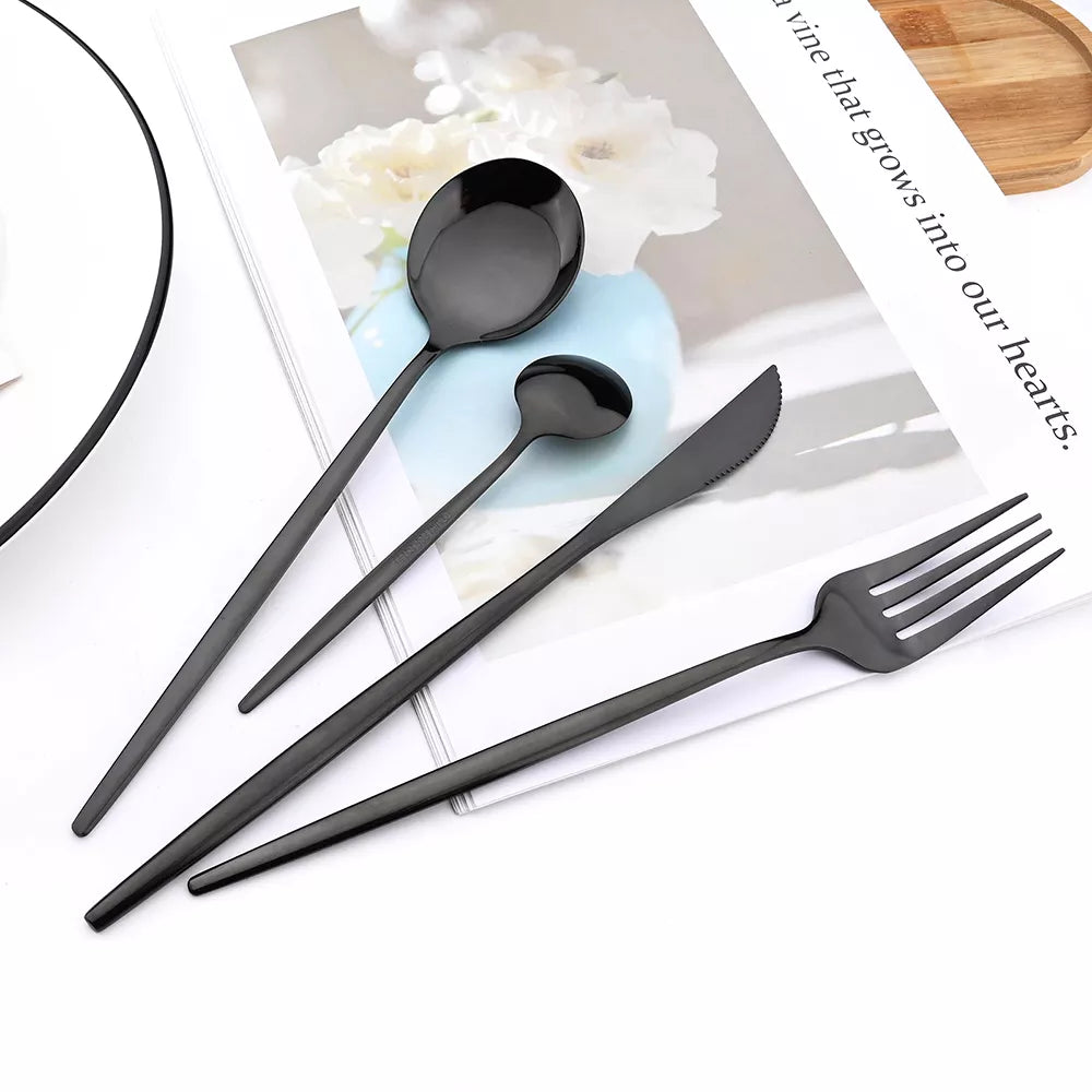 Mirror 24 Pcs Black Cutlery Set