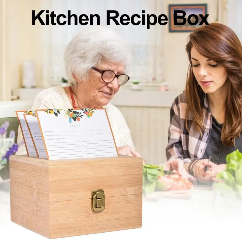 Handmade Bamboo Recipe Box With 50 Recipe Cards