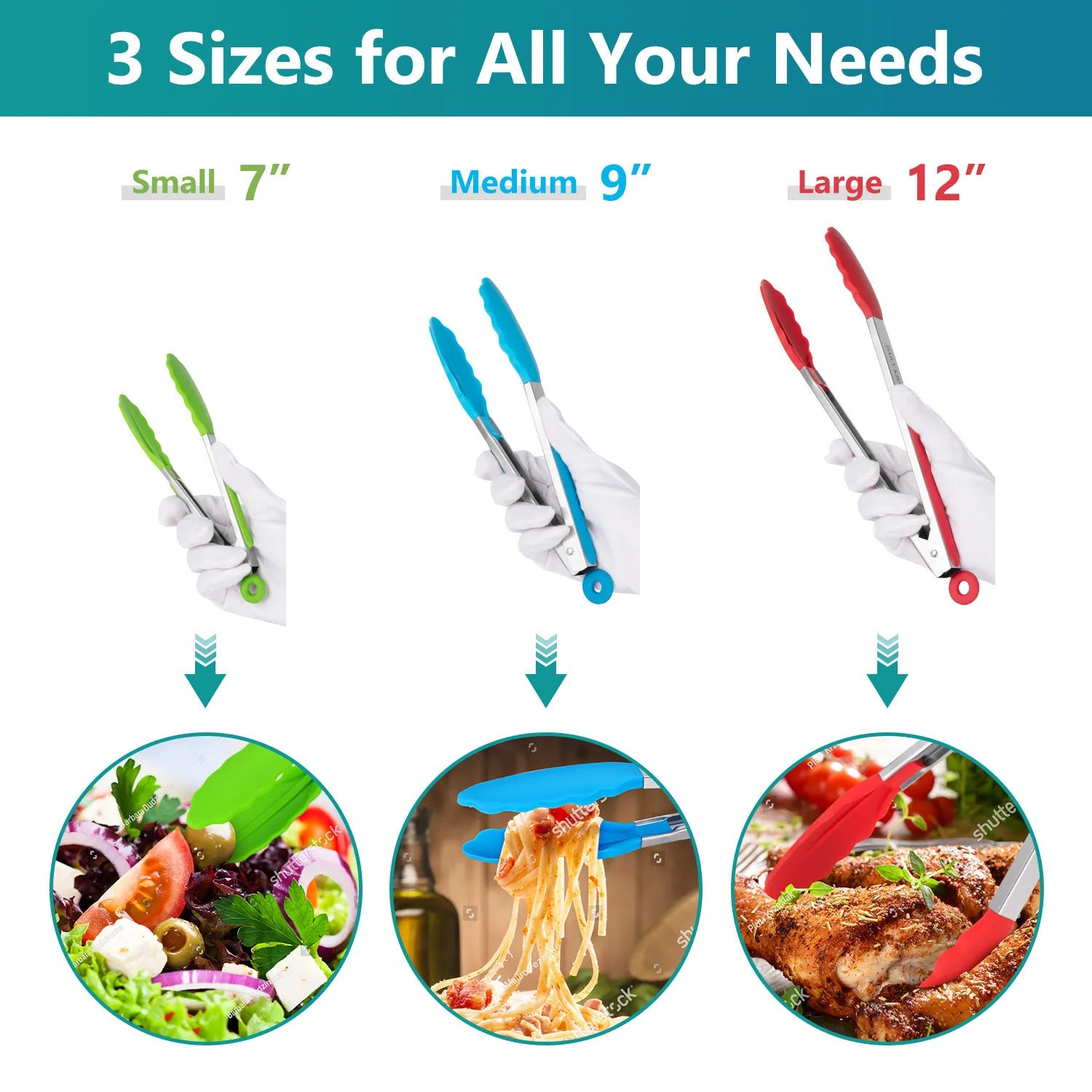 3PCS Silicone Stainless Steel High Temperature Resistant Food Tongs Set - The Culinary Cabinet