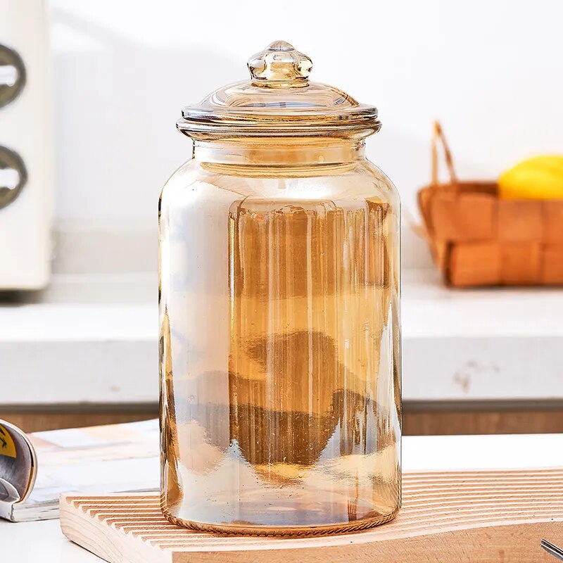 Creative Amber Plaid Striped Glass Jar - The Culinary Cabinet