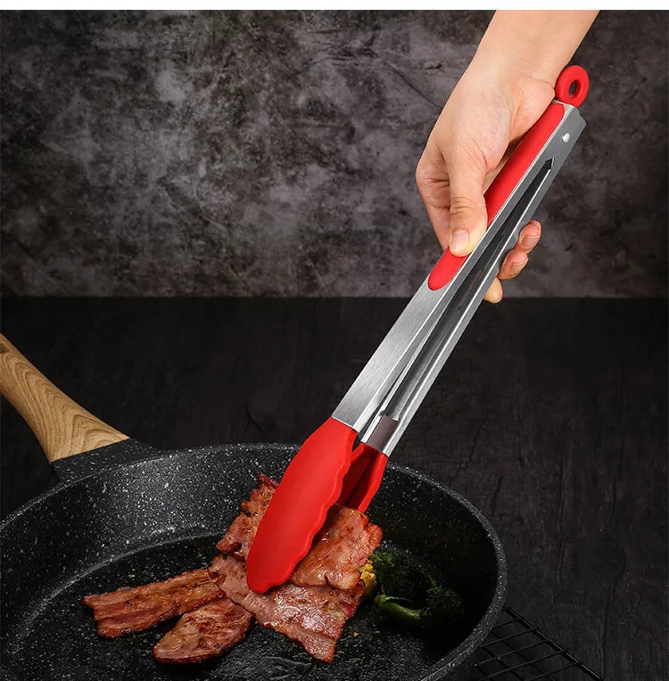 3PCS Silicone Stainless Steel High Temperature Resistant Food Tongs Set - The Culinary Cabinet