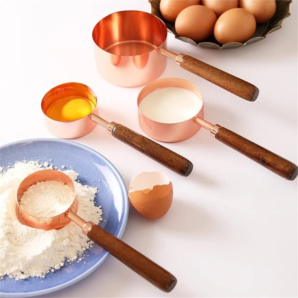 8-piece Stainless Steel Measuring Cup/Spoon Set with Wooden Handles - The Culinary Cabinet