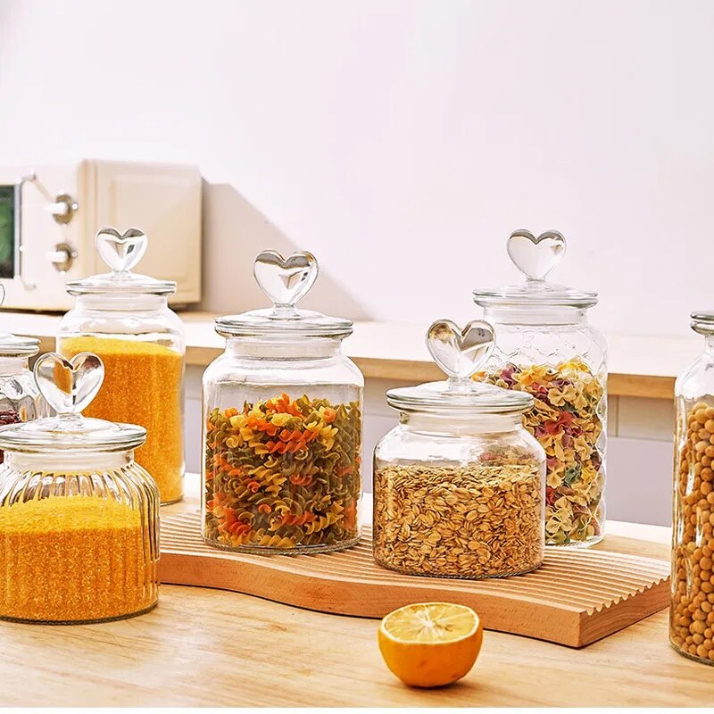 Modern Glass Jar with Sealed Heart-topped Lid - The Culinary Cabinet