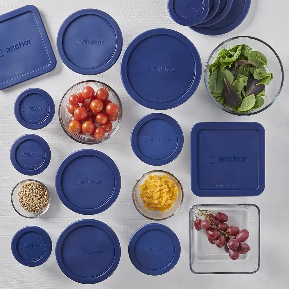 Anchor Hocking Clear Glass Storage 30 Piece Set with Navy Lids - The Culinary Cabinet