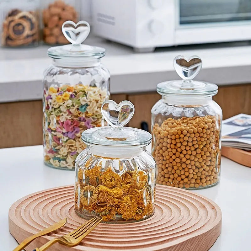 Modern Glass Jar with Sealed Heart-topped Lid - The Culinary Cabinet