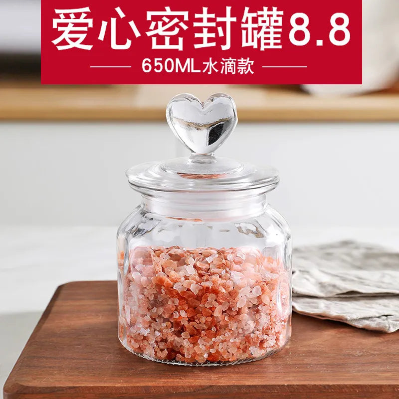 Modern Glass Jar with Sealed Heart-topped Lid - The Culinary Cabinet