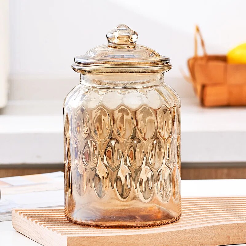 Creative Amber Plaid Striped Glass Jar - The Culinary Cabinet