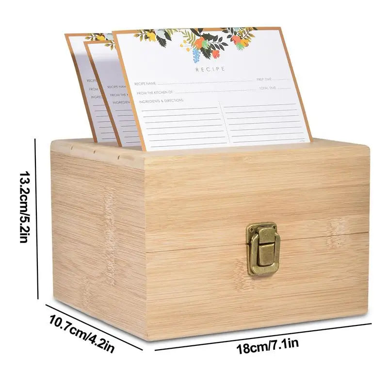 Handmade Bamboo Recipe Box With 50 Recipe Cards