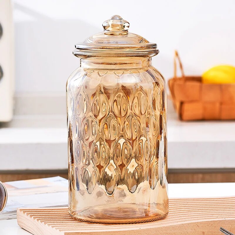 Creative Amber Plaid Striped Glass Jar - The Culinary Cabinet