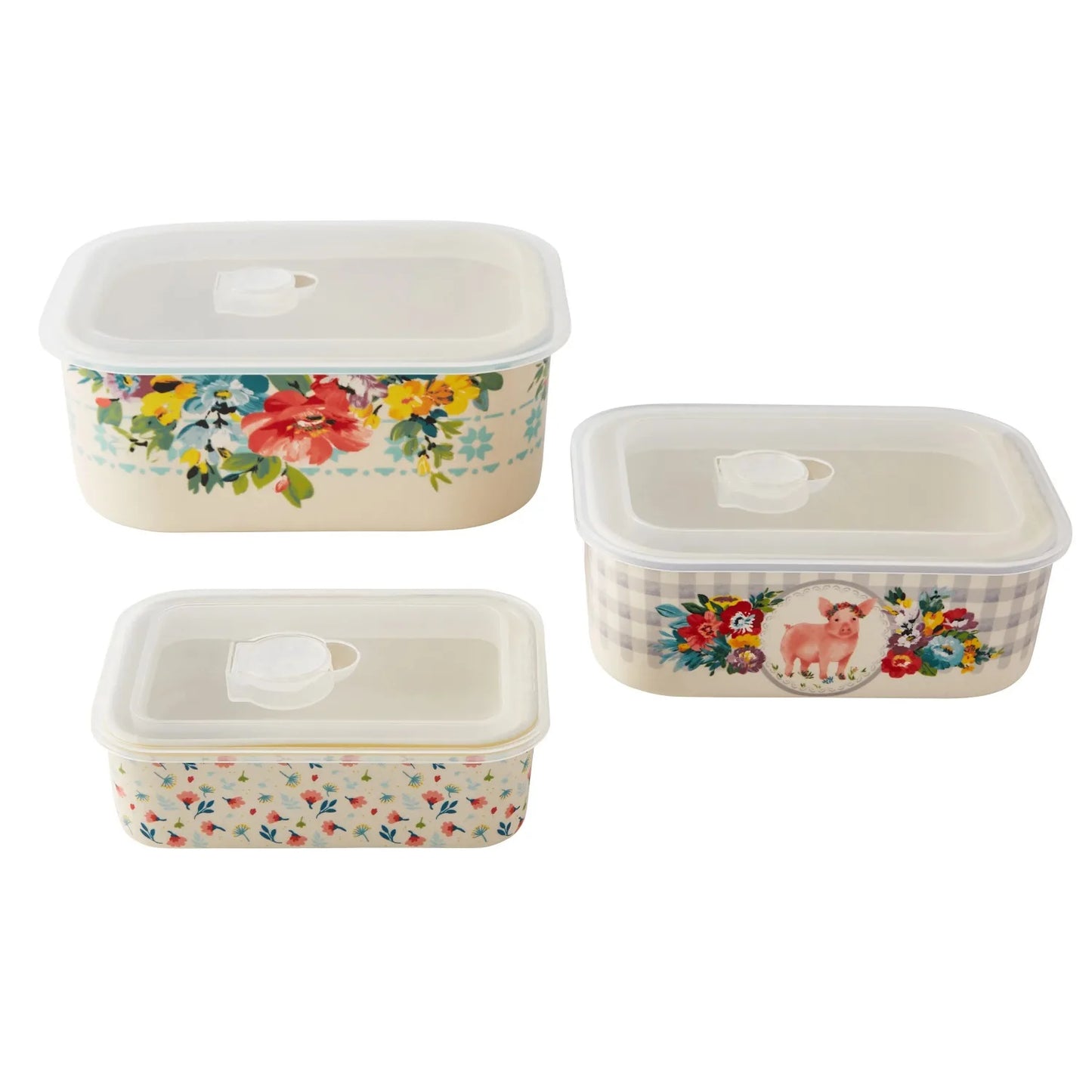 6-Piece Decorated Stoneware Storage Set with Lids