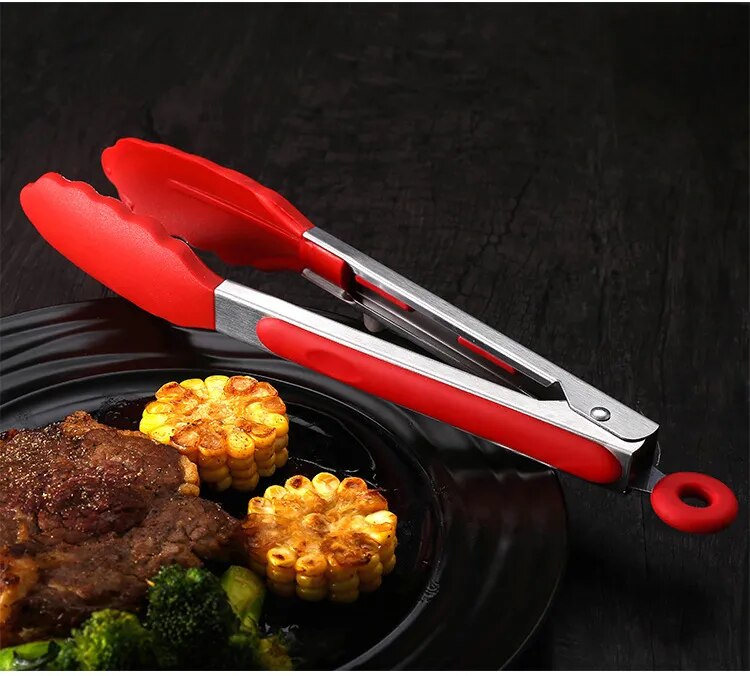 3PCS Silicone Stainless Steel High Temperature Resistant Food Tongs Set - The Culinary Cabinet