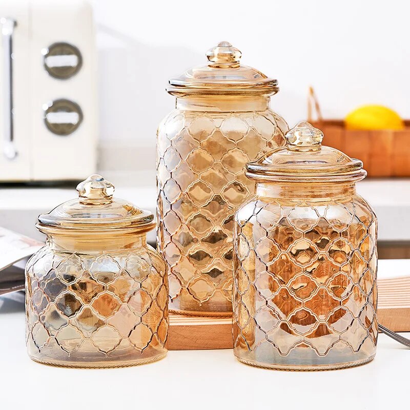 Creative Amber Plaid Striped Glass Jar - The Culinary Cabinet