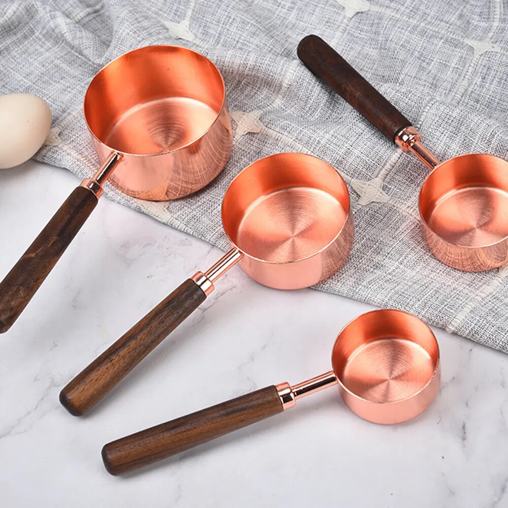 8-piece Stainless Steel Measuring Cup/Spoon Set with Wooden Handles - The Culinary Cabinet