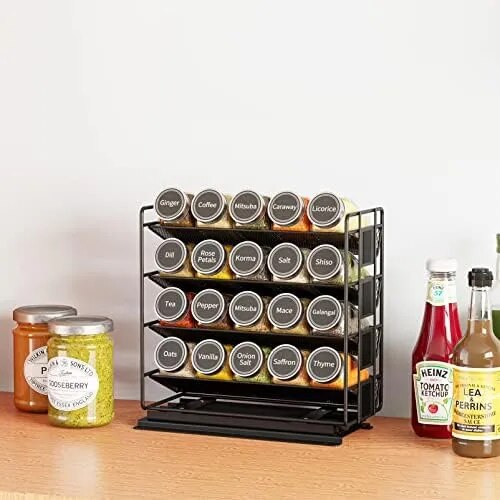 Heavy Duty Slide Out Spice Organizer with 20 Jars and Labels - The Culinary Cabinet