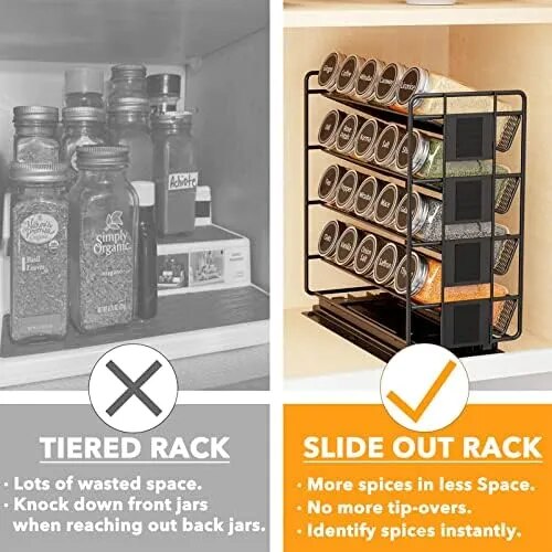 Heavy Duty Slide Out Spice Organizer with 20 Jars and Labels - The Culinary Cabinet