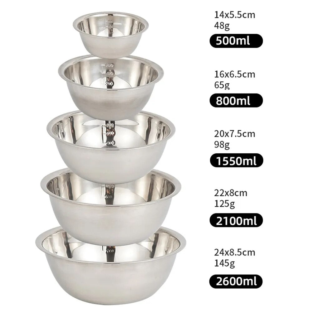 5Pcs Large Stainless Steel Mixing Bowl Set - The Culinary Cabinet