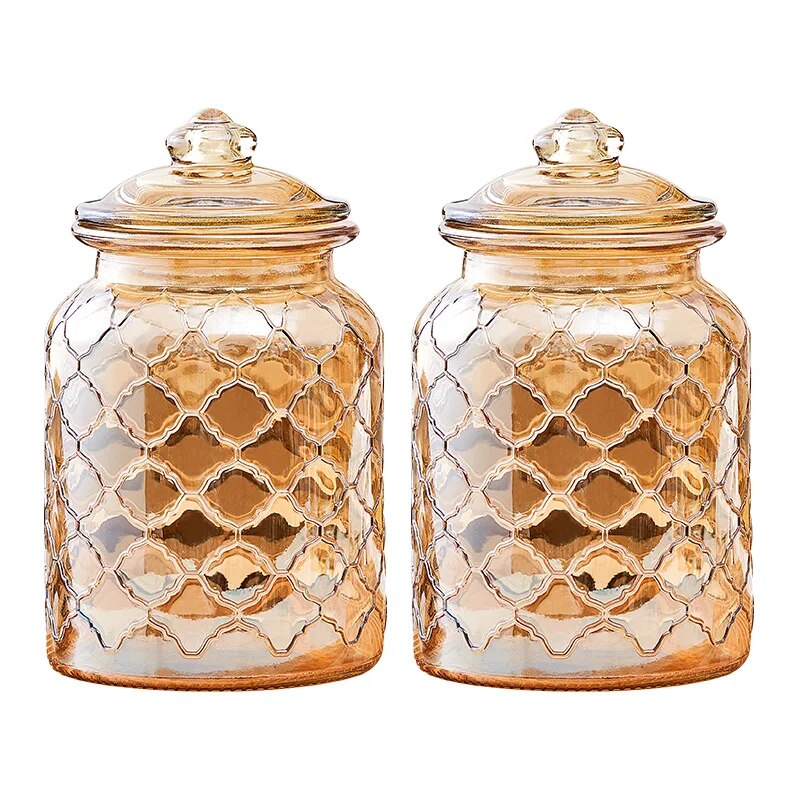 Creative Amber Plaid Striped Glass Jar - The Culinary Cabinet