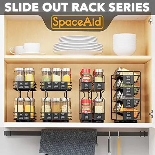 Heavy Duty Slide Out Spice Organizer with 20 Jars and Labels - The Culinary Cabinet