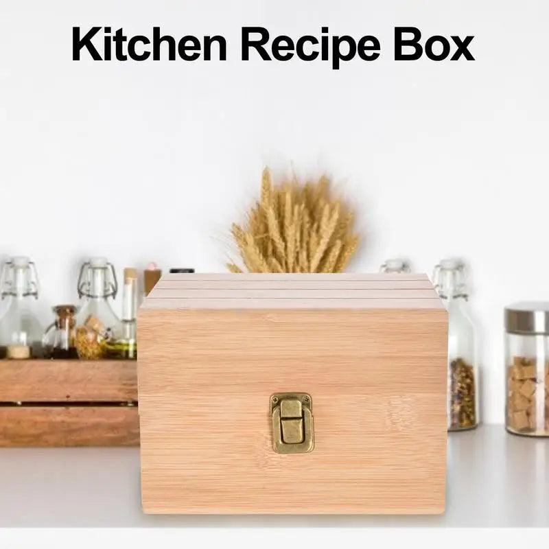 Handmade Bamboo Recipe Box With 50 Recipe Cards