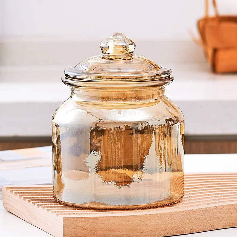 Creative Amber Plaid Striped Glass Jar - The Culinary Cabinet