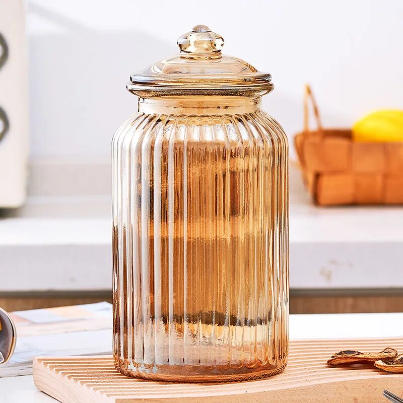 Creative Amber Plaid Striped Glass Jar - The Culinary Cabinet