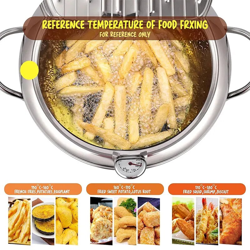 Stainless Steel Japanese Tempura Deep Fryer Pot With Thermometer Oil Drip Drainer Rack - The Culinary Cabinet