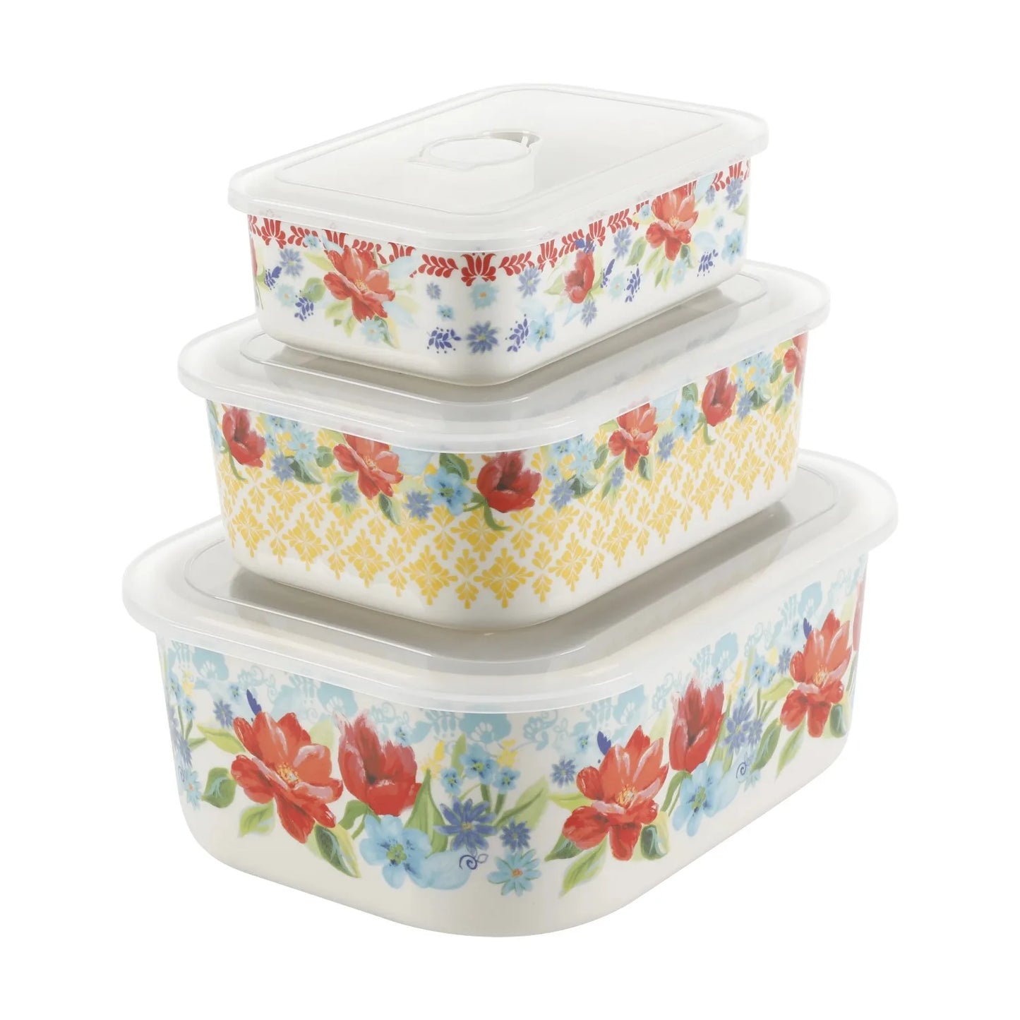 6-Piece Decorated Stoneware Storage Set with Lids