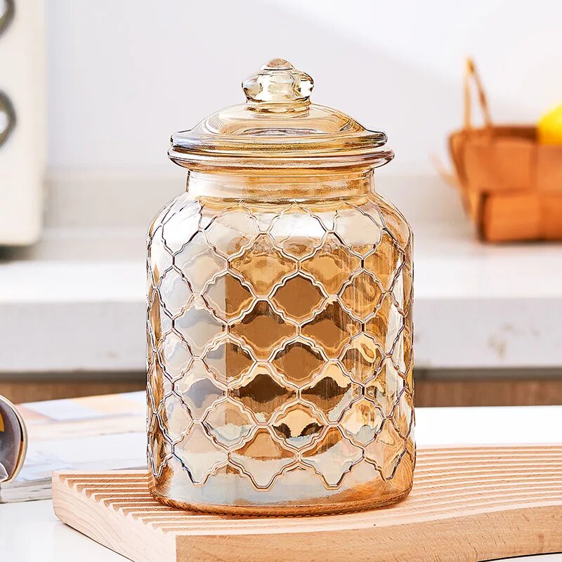 Creative Amber Plaid Striped Glass Jar - The Culinary Cabinet