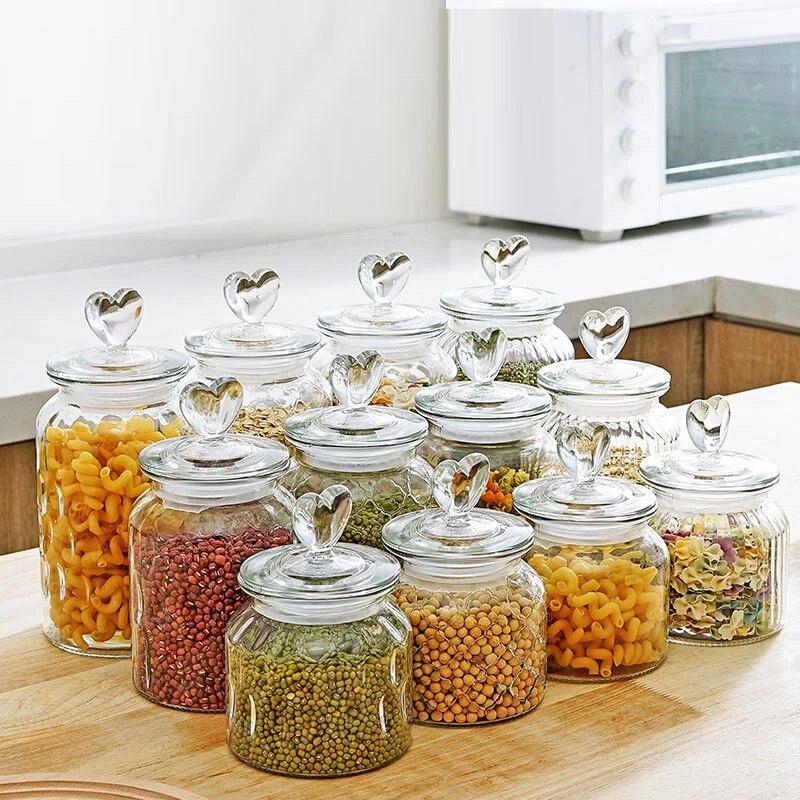 Modern Glass Jar with Sealed Heart-topped Lid - The Culinary Cabinet