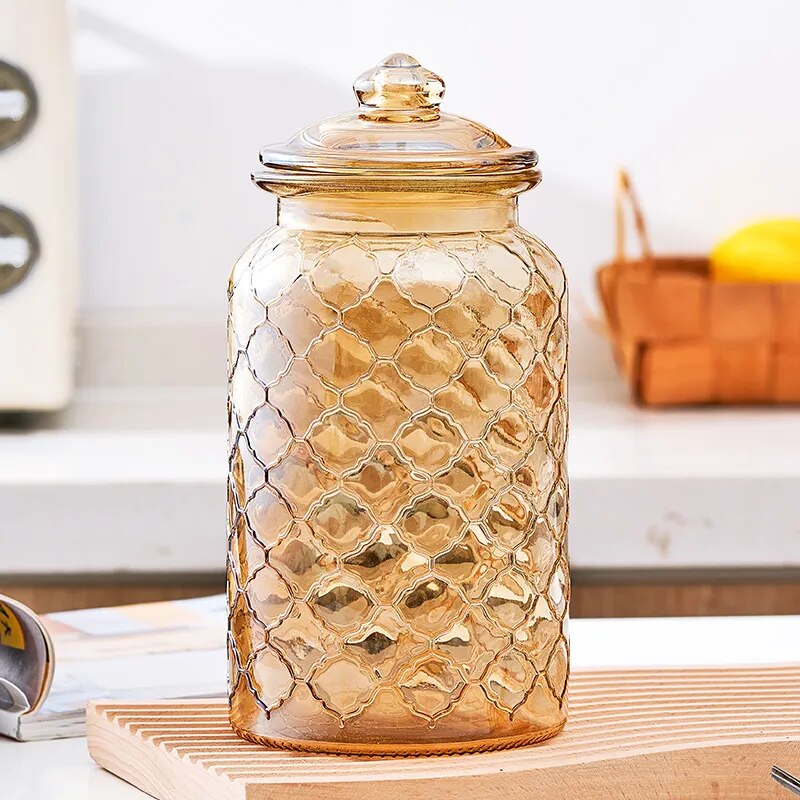 Creative Amber Plaid Striped Glass Jar - The Culinary Cabinet