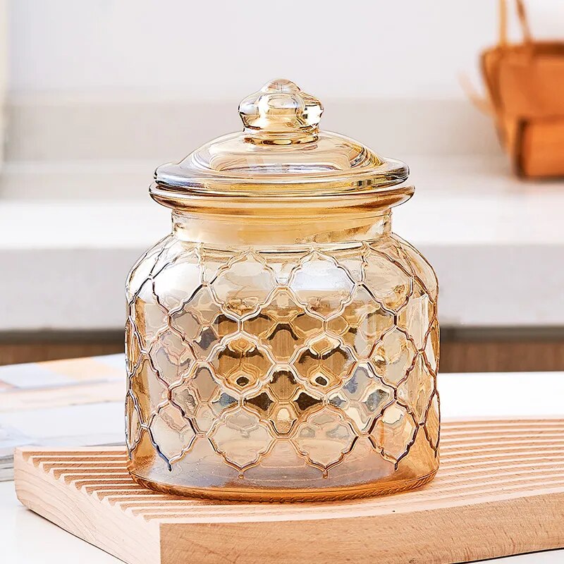 Creative Amber Plaid Striped Glass Jar - The Culinary Cabinet