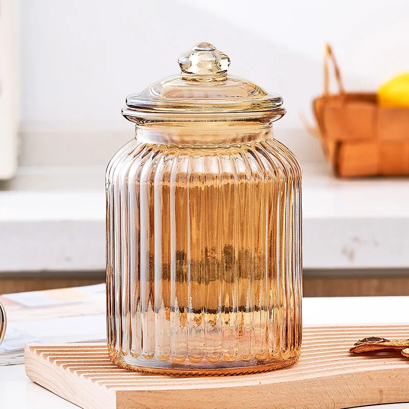 Creative Amber Plaid Striped Glass Jar - The Culinary Cabinet