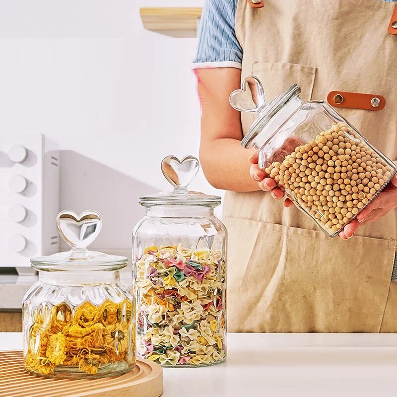 Modern Glass Jar with Sealed Heart-topped Lid - The Culinary Cabinet