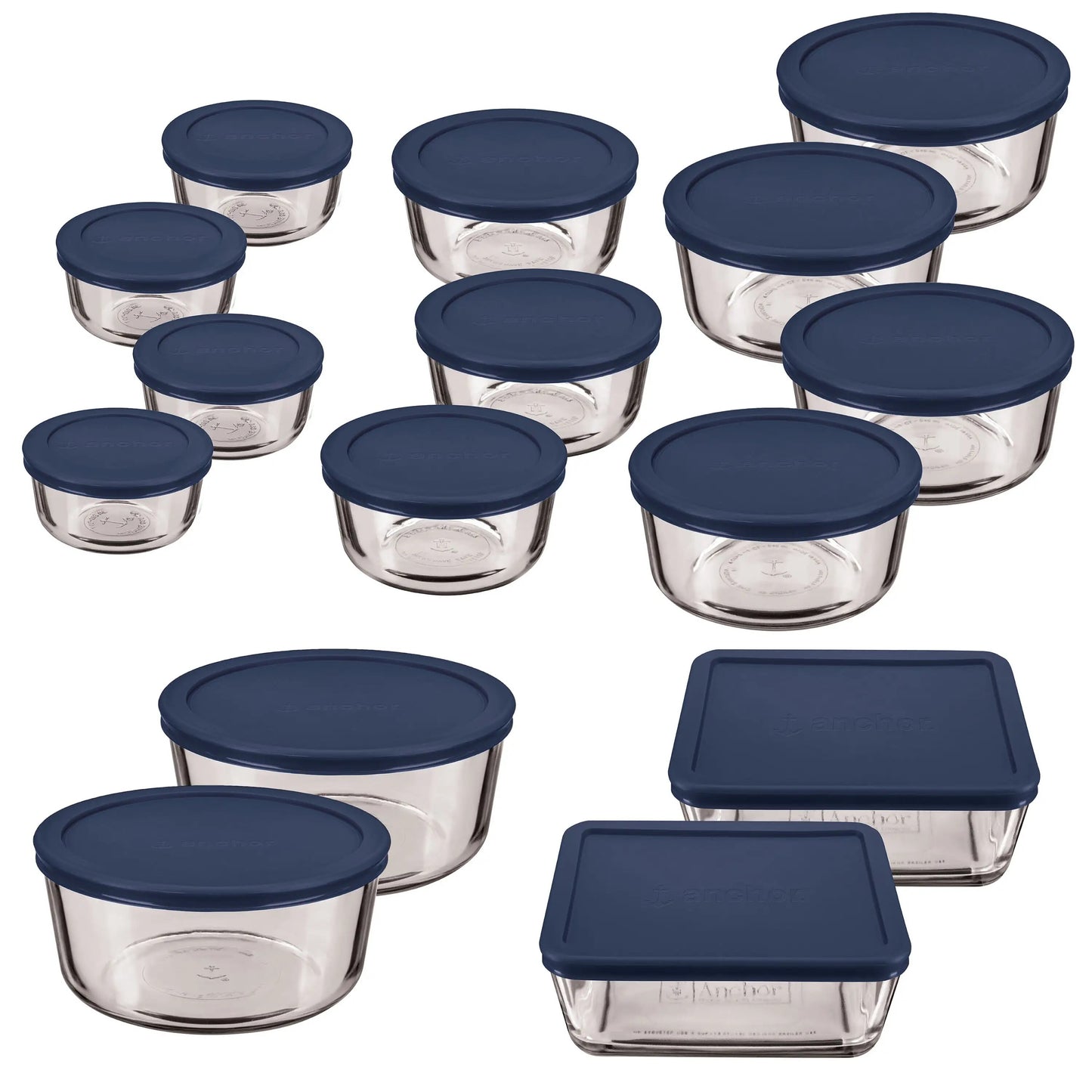 Anchor Hocking Clear Glass Storage 30 Piece Set with Navy Lids - The Culinary Cabinet