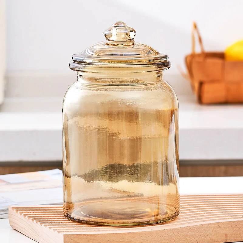 Creative Amber Plaid Striped Glass Jar - The Culinary Cabinet