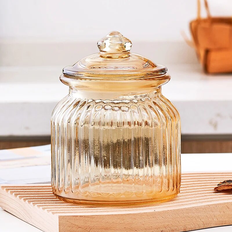 Creative Amber Plaid Striped Glass Jar - The Culinary Cabinet