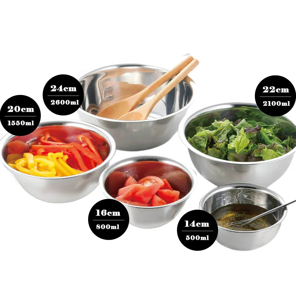 5Pcs Large Stainless Steel Mixing Bowl Set - The Culinary Cabinet