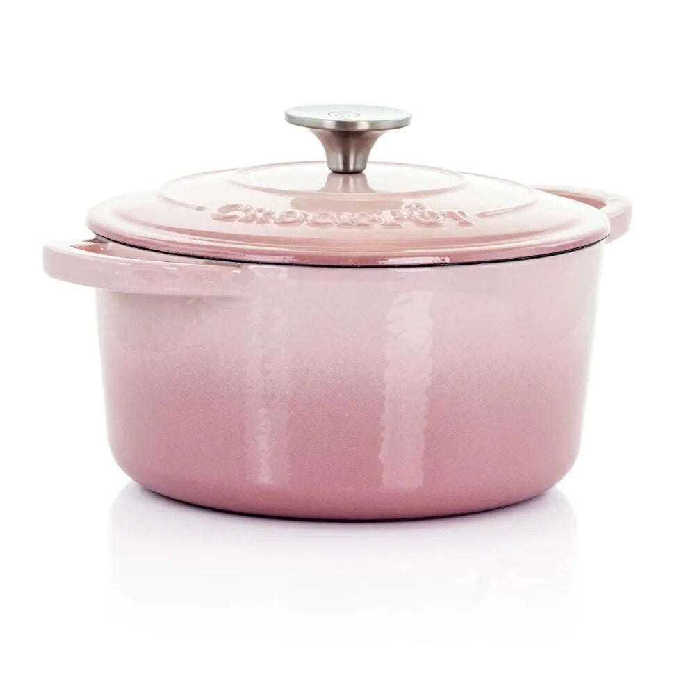 2 Piece 3 Quarts Enamled Cast Iron Dutch Oven with Lid in Blush Pink - The Culinary Cabinet