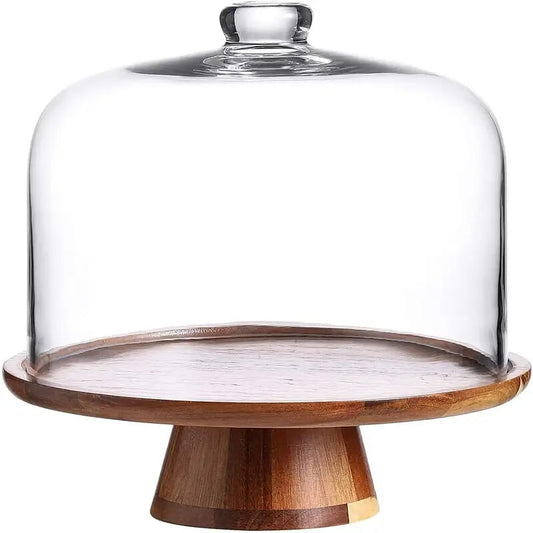 Round Wood Cake Stand with Tall Dome Lid - The Culinary Cabinet